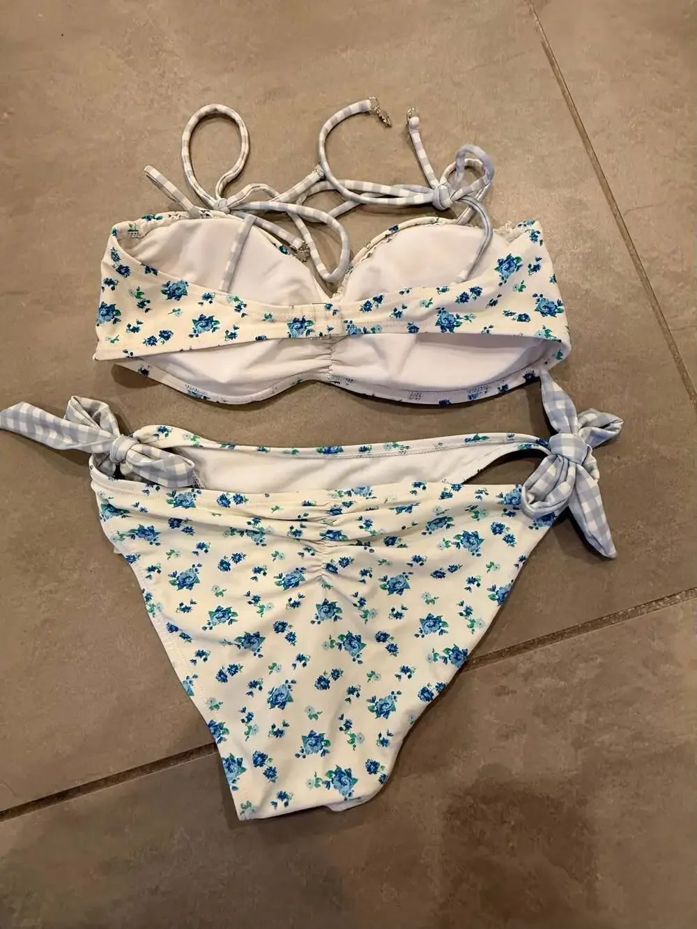 Bingo Surf Floral Print and Gingham Tie-Side Bikini Set